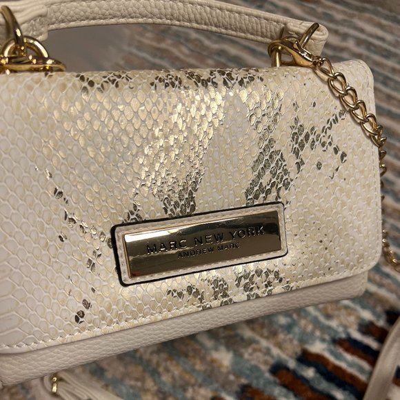 Marc New York Andrew Marc Snake Print White and Gold Crossbody - Picture 3 of 9